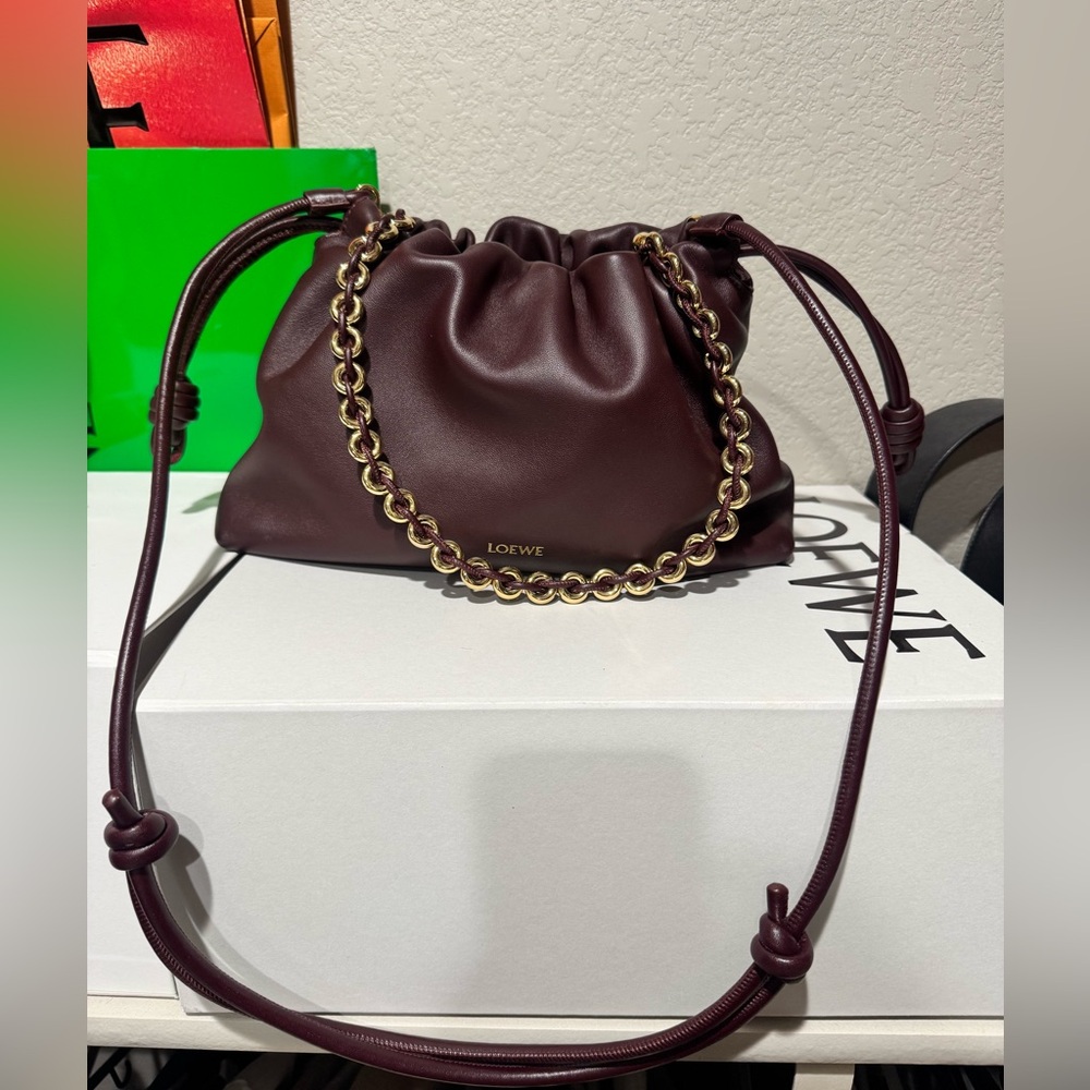 Authentic Loewe Flamenco Purse Shoulder Bag with Gold Chain